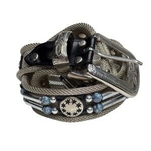 Vintage Metal Belt Beaded Adjustable Silver Rare Western Cowgirl Rodeo Turquoise